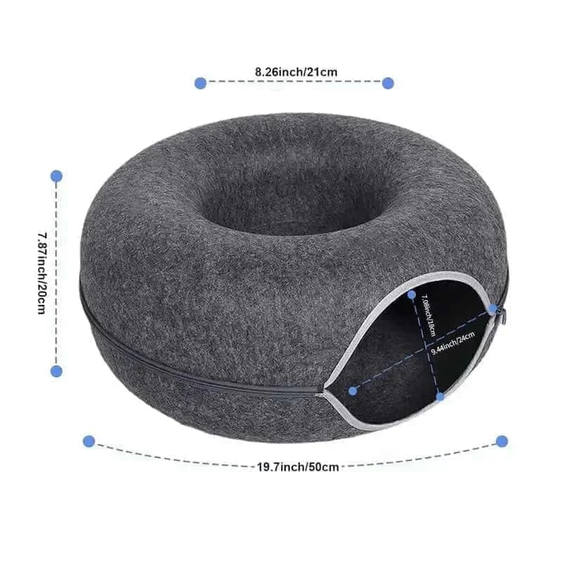 2-in-1 Donut Cat Bed Tunnel Toy – Dual-Use Felt Pet House & Play Tunnel | Scratch-Resistant, Removable & Easy to Clean LüvLitter