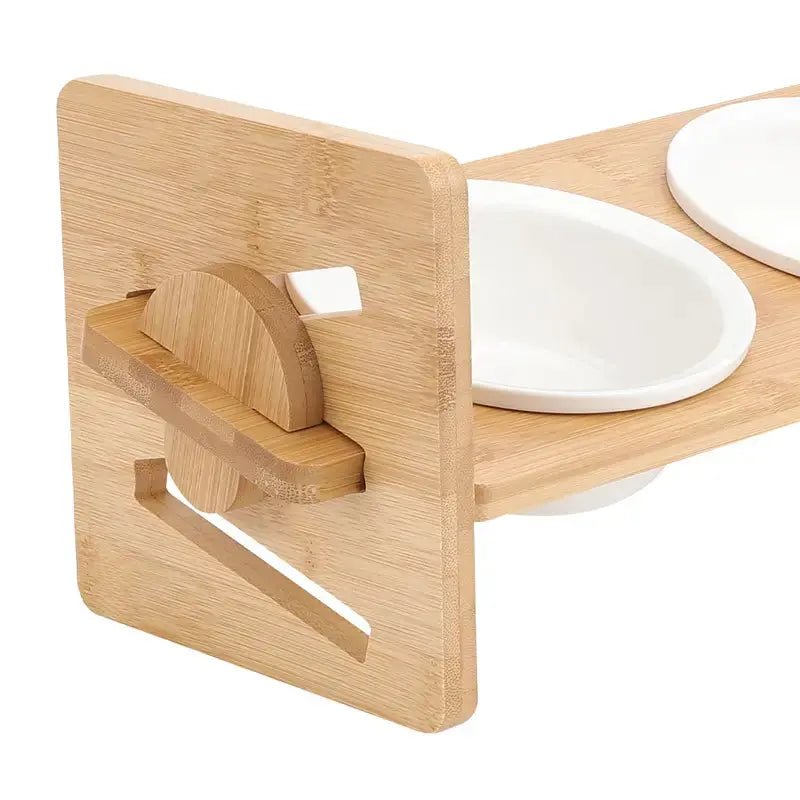 3 Ceramic Bowls with Adjustable Raised Stand – 15° Tilted Elevated Feeder for Cats & Small Dogs - LüvLitter