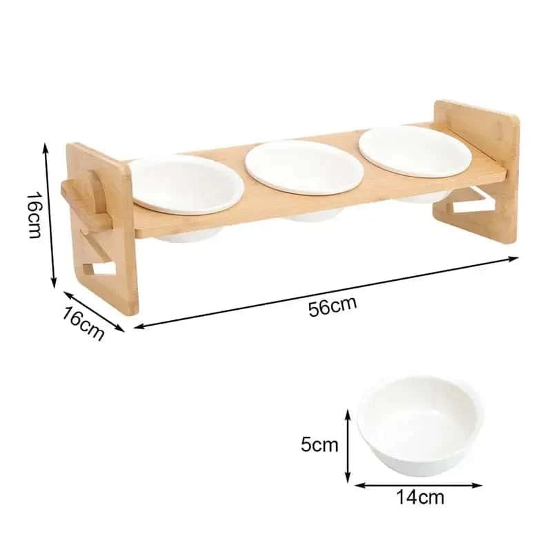 3 Ceramic Bowls with Adjustable Raised Stand – 15° Tilted Elevated Feeder for Cats & Small Dogs - LüvLitter