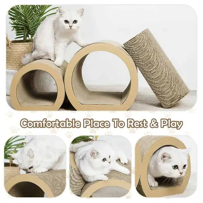 3-in-1 Cat Tunnel, Scratcher & Lounge Bed Set – Cardboard Furniture for Indoor Cats LüvLitter