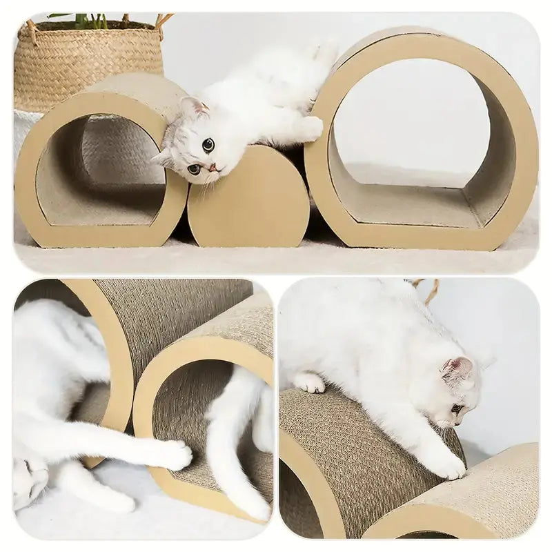 3-in-1 Cat Tunnel, Scratcher & Lounge Bed Set – Cardboard Furniture for Indoor Cats LüvLitter