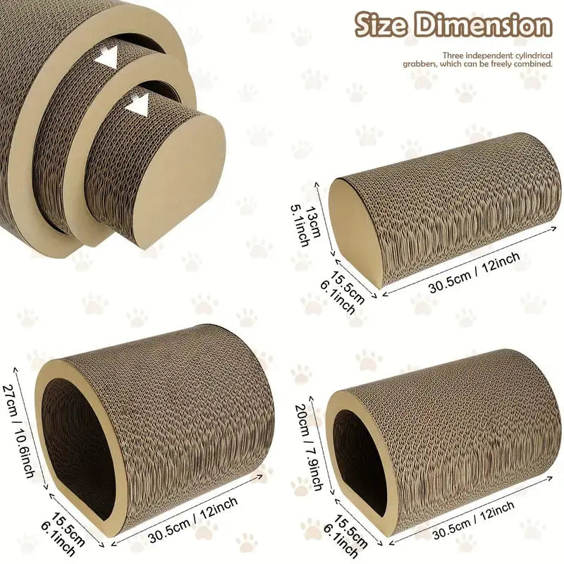 3-in-1 Cat Tunnel, Scratcher & Lounge Bed Set – Cardboard Furniture for Indoor Cats LüvLitter