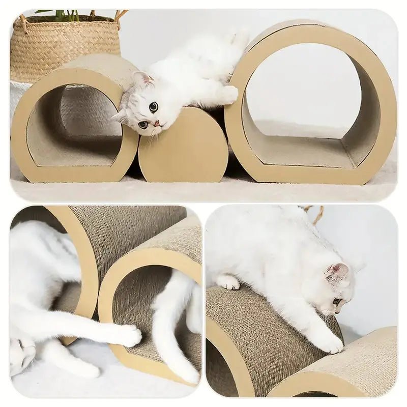 3 - in - 1 Cat Tunnel, Scratcher & Lounge Bed Set – Cardboard Furniture for Indoor Cats - LüvLitter