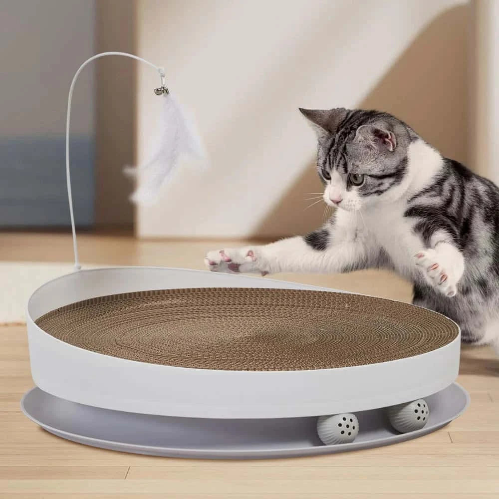 Cardboard Cat Scratcher – Vertical Scratch Pad for Indoor Cats with Built-In Toy Balls | Durable 40cm Cat Scratch Board LüvLitter