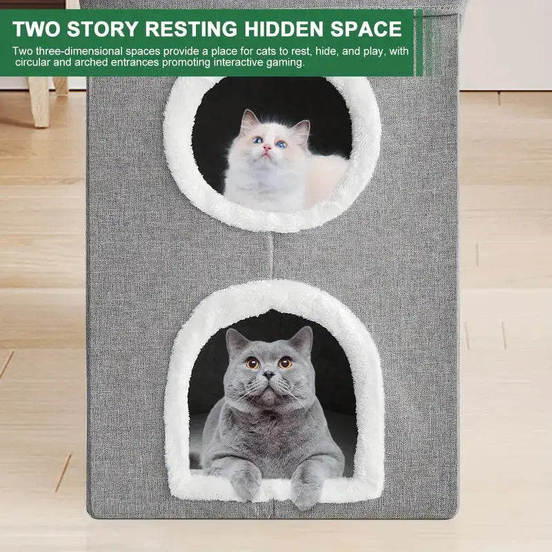 Soft cat nest with scratch pad and tiered levels