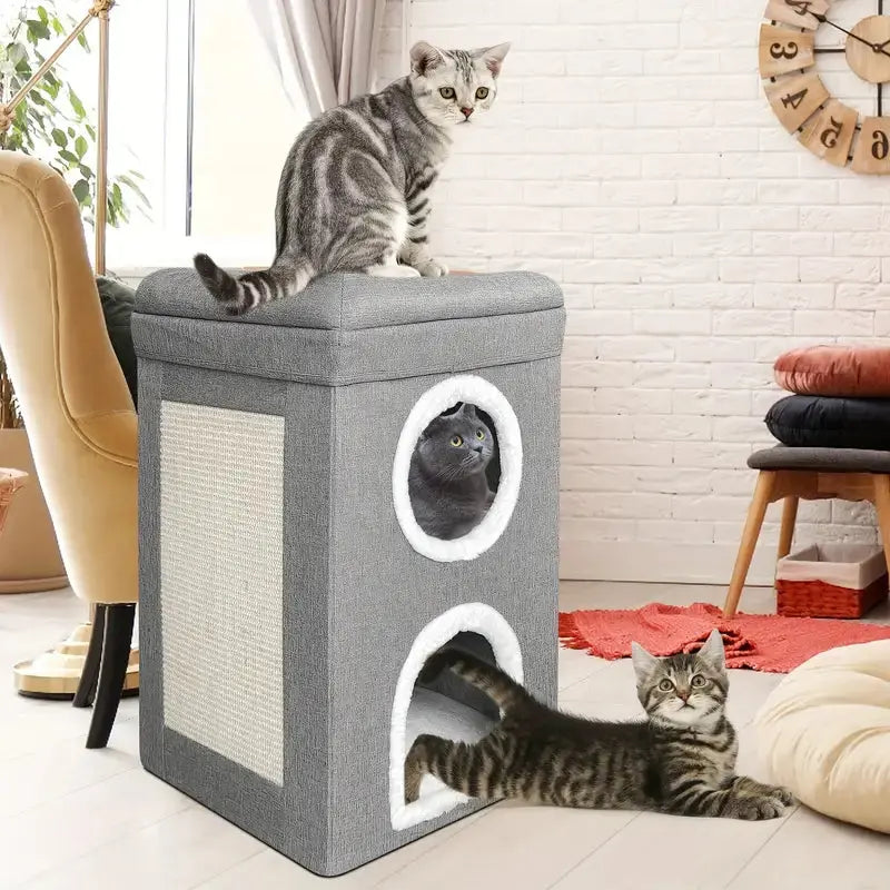 Foldable cat bed with built-in storage for small spaces