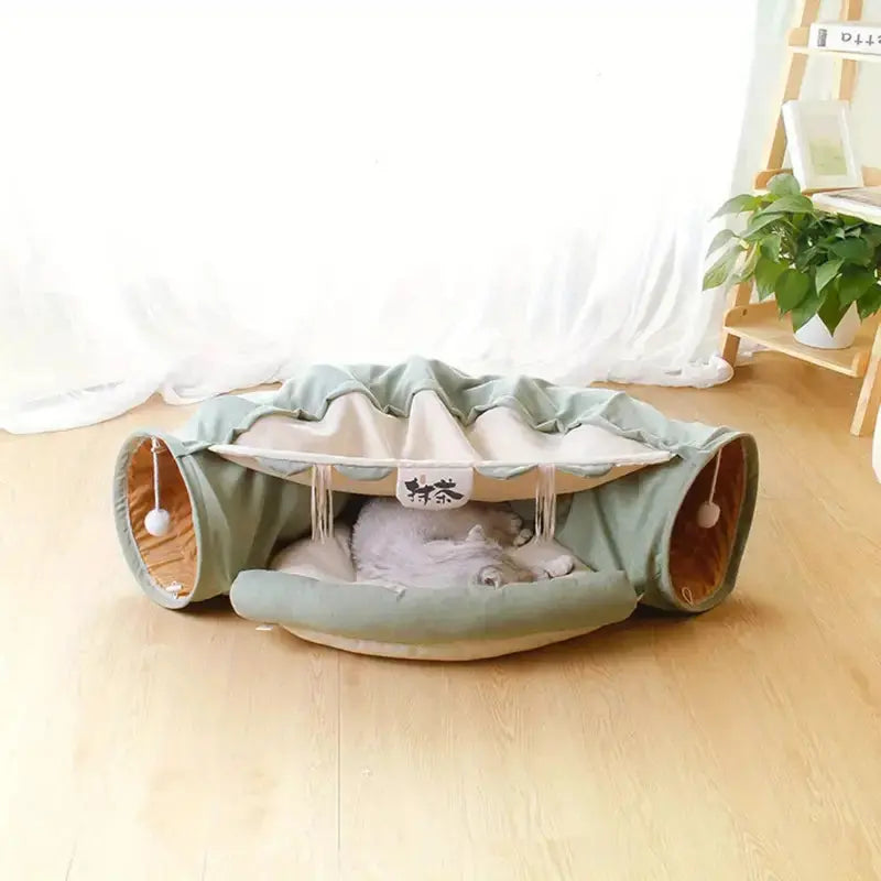 Four Seasons Universal Cat Tunnel – Foldable, Detachable & Washable with Noise Paper for Indoor Cats LüvLitter