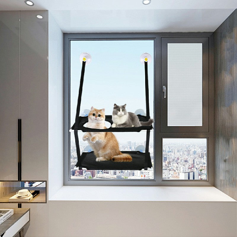 Cat Window Hammock – Sunny Seat Cat Window Perch with Suction Cups | Black Single or Double Layer Mounted Cat Bed LüvLitter