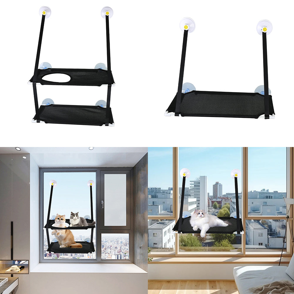 Cat Window Hammock – Sunny Seat Cat Window Perch with Suction Cups | Black Single or Double Layer Mounted Cat Bed LüvLitter