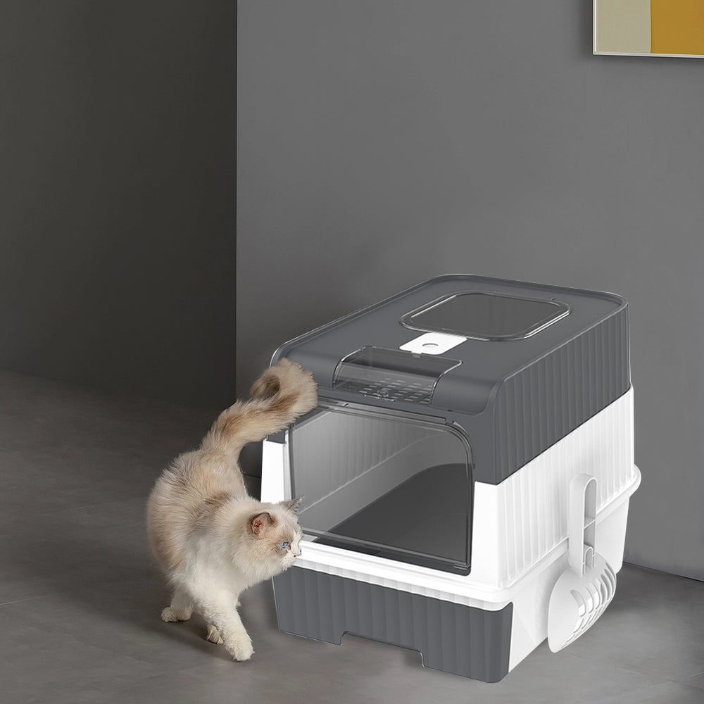 Large Cat Litter Box with Drawer – Anti-Splashing, Self-Cleaning Cat Potty Tray with Easy Pull-Out Pan (Grey) LüvLitter
