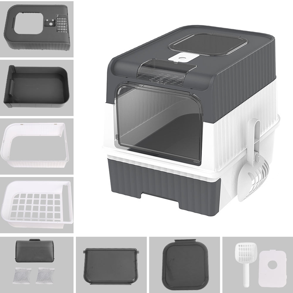 Large Cat Litter Box with Drawer – Anti-Splashing, Self-Cleaning Cat Potty Tray with Easy Pull-Out Pan (Grey) LüvLitter