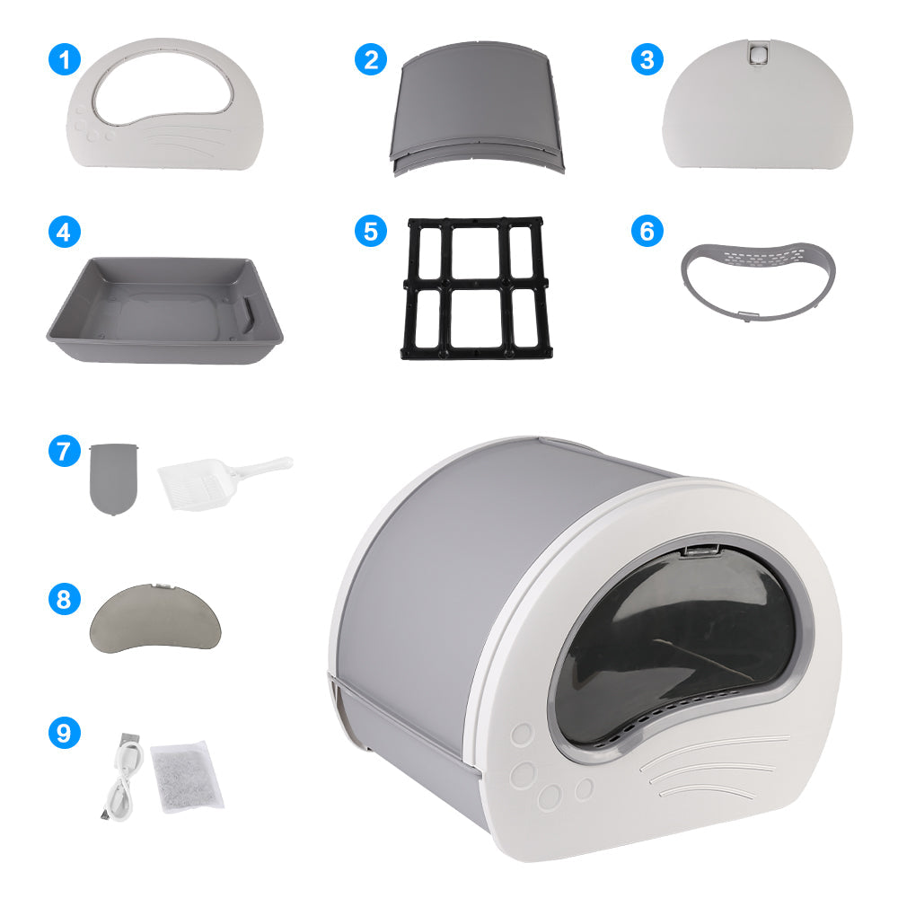 Large Cat Litter Box with Drawer – Anti-Splashing Cat Potty Tray & Built-In Sterilising Light (Grey) LüvLitter