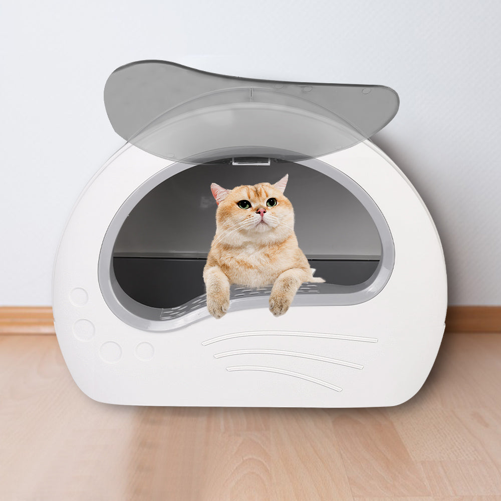 Large Cat Litter Box with Drawer – Anti-Splashing Cat Potty Tray & Built-In Sterilising Light (Grey) LüvLitter
