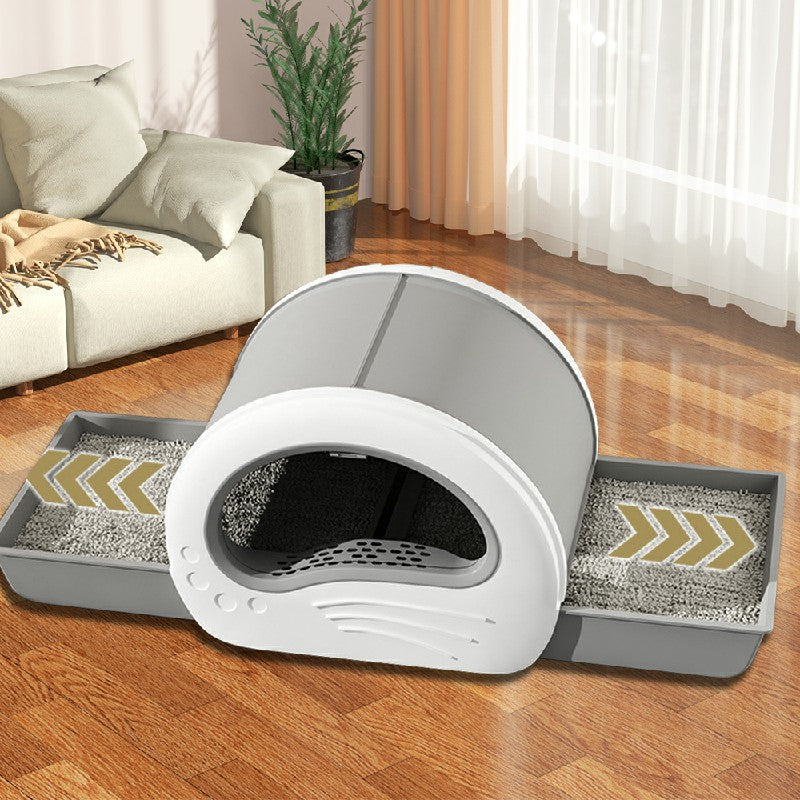 Large Cat Litter Box with Drawer – Anti-Splashing Cat Potty Tray & Built-In Sterilising Light (Grey) LüvLitter