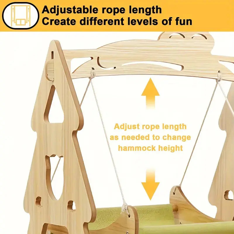 Wooden Cat Swing Chair Hammock Bed – Breathable Pet Furniture for Cats & Small Dogs | Stylish Cat House & Sleeping Bed LüvLitter