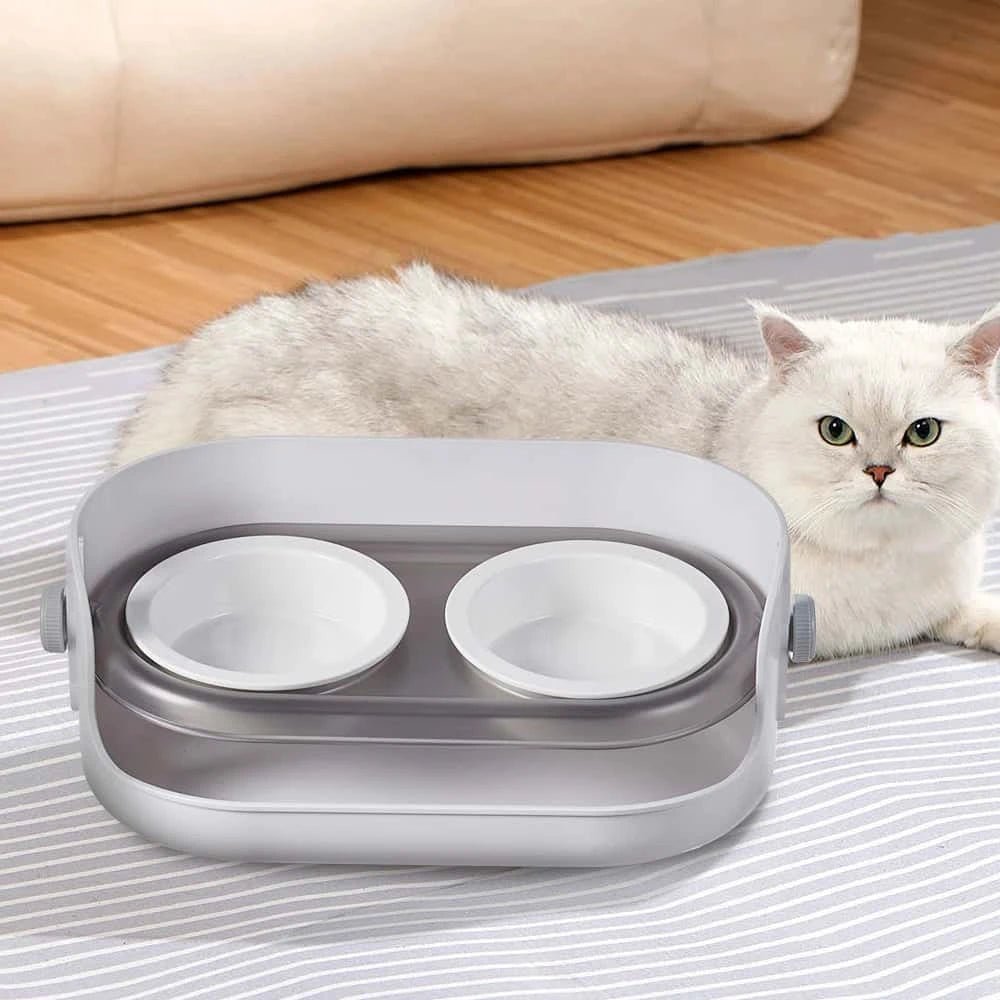 Adjustable Ceramic Cat Food Bowl – Elevated Tilted Feeder with Adjustable Height & Angle | Anti - Vomiting Design for Cats - LüvLitter