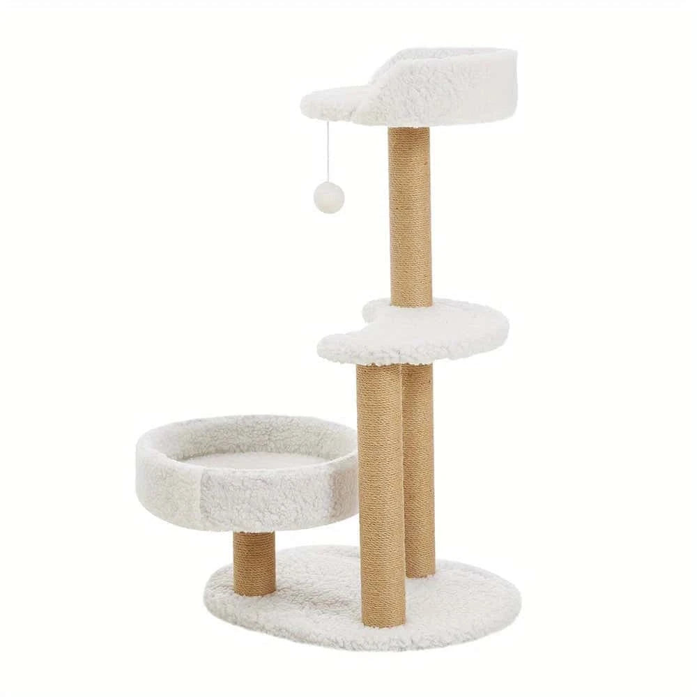Cat Activity Tower with Hanging Ball Toy – Plush Pet Furniture for Cats to Play & Rest | Multi-Level Cat Scratcher LüvLitter