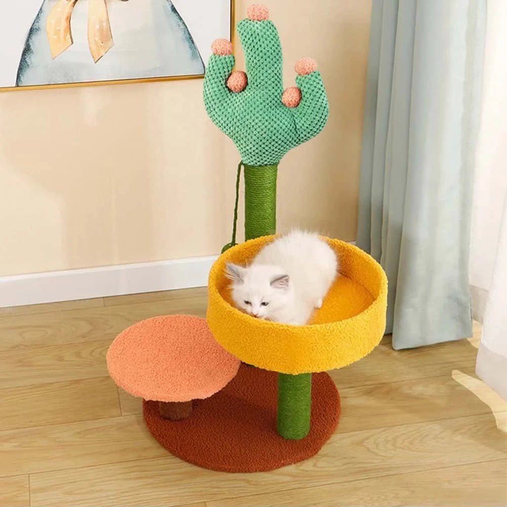 Cactus Cat Climbing Frame with Hammock, Sisal Scratching Post, Fluffy Litter & Ball Toy | Multi - Function Cat Furniture - LüvLitter