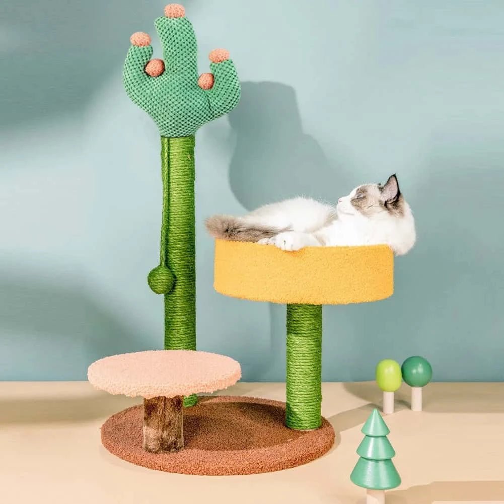 Cactus Cat Climbing Frame with Hammock, Sisal Scratching Post, Fluffy Litter & Ball Toy | Multi - Function Cat Furniture - LüvLitter