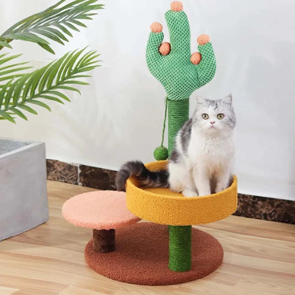 Cactus Cat Climbing Frame with Hammock, Sisal Scratching Post, Fluffy Litter & Ball Toy | Multi - Function Cat Furniture - LüvLitter