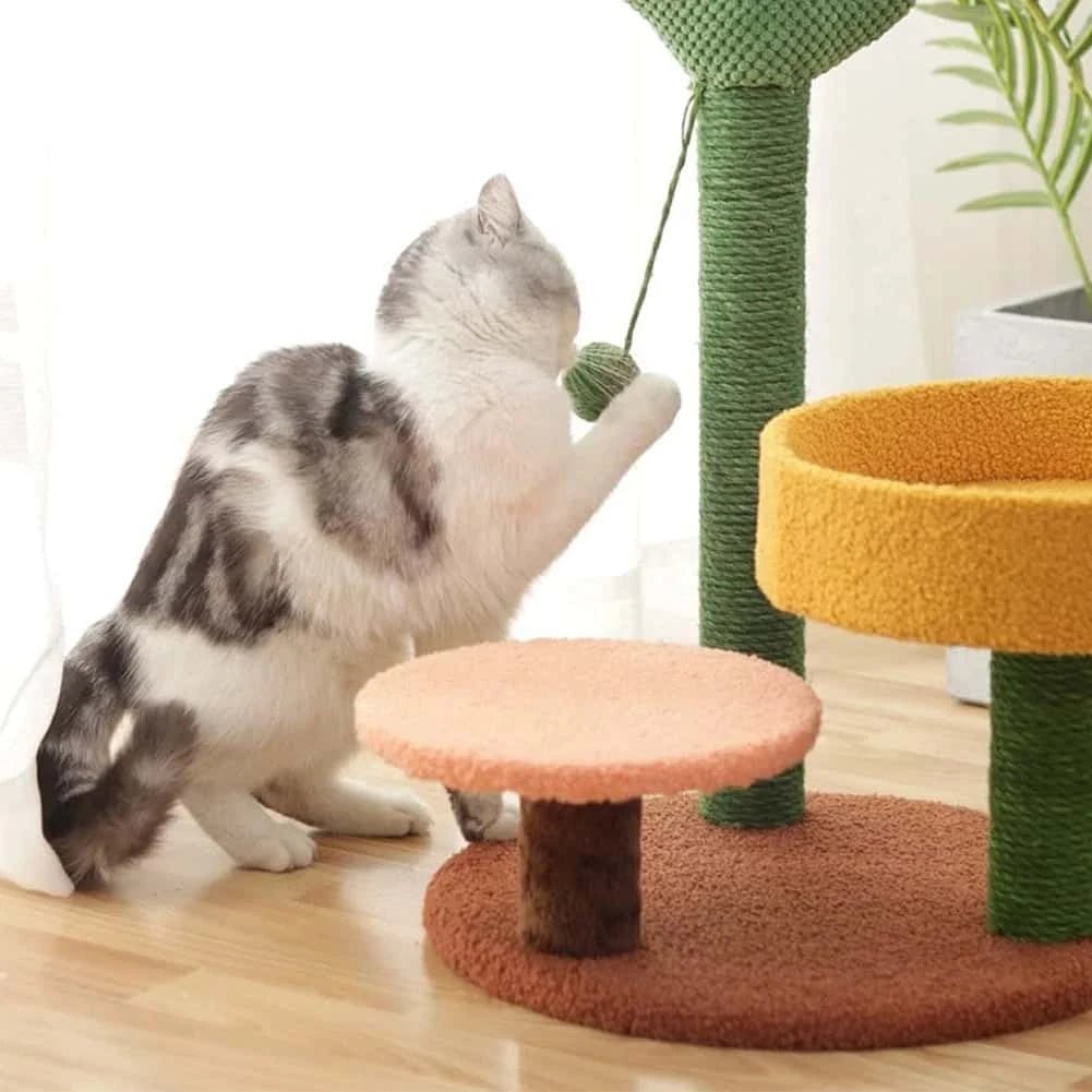 Cactus Cat Climbing Frame with Hammock, Sisal Scratching Post, Fluffy Litter & Ball Toy | Multi - Function Cat Furniture - LüvLitter