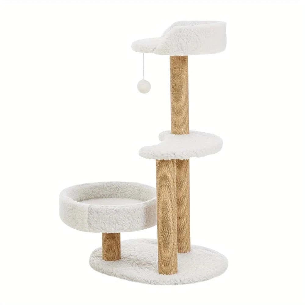Cat Activity Tower with Hanging Ball Toy – Plush Pet Furniture for Cats to Play & Rest | Multi - Level Cat Scratcher - LüvLitter