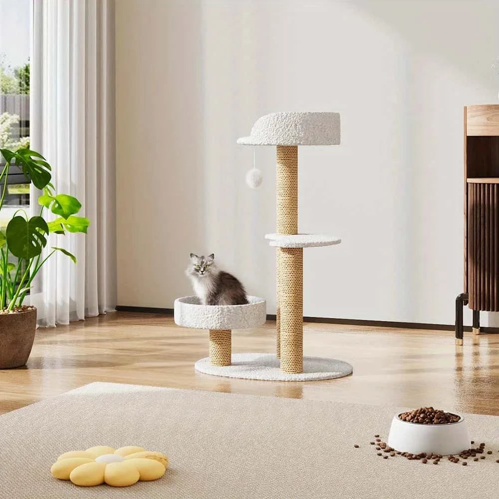 Cat Activity Tower with Hanging Ball Toy – Plush Pet Furniture for Cats to Play & Rest | Multi-Level Cat Scratcher LüvLitter