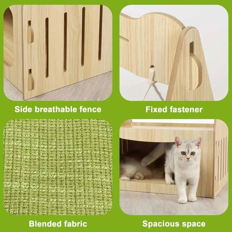 Double Cat Hammock Bed – Wooden Cat Swing Chair & House for Two Cats | Breathable Pet Furniture for Sleeping & Lounging - LüvLitter