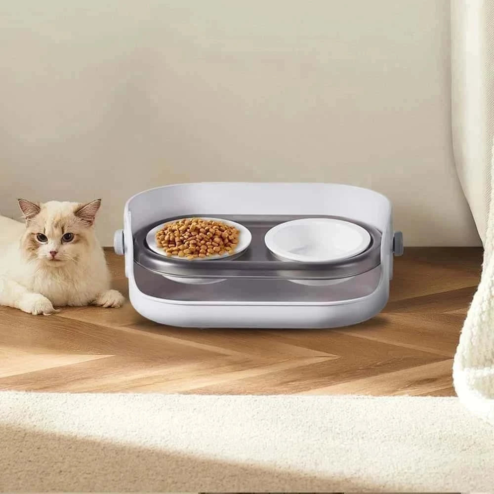 Adjustable Ceramic Cat Food Bowl – Elevated Tilted Feeder with Adjustable Height & Angle | Anti-Vomiting Design for Cats LüvLitter