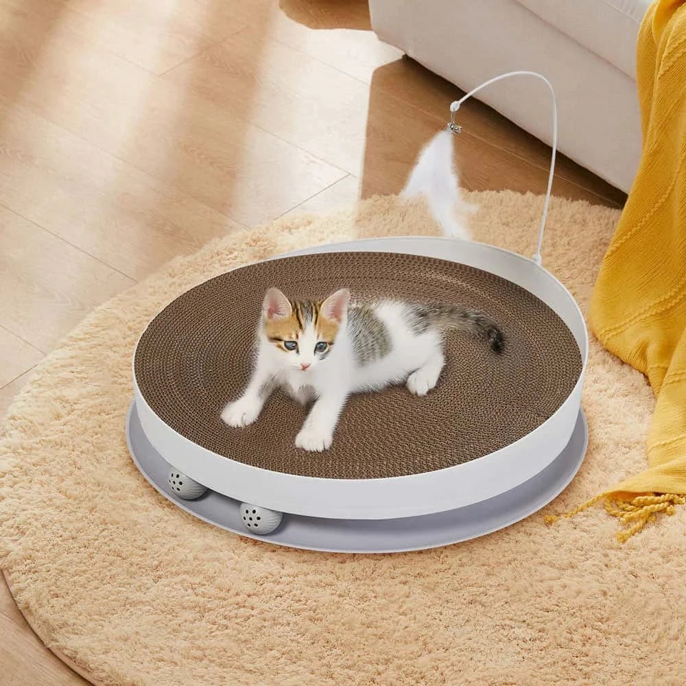 Cardboard Cat Scratcher – Vertical Scratch Pad for Indoor Cats with Built-In Toy Balls | Durable 40cm Cat Scratch Board LüvLitter