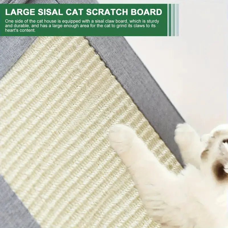 Foldable Cat House Cave with 3 - Layer Cushions & Scratching Board – Indoor Cat Condo Nest with Storage Function - LüvLitter