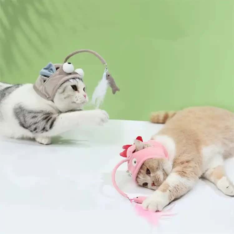 Lantern Fish Kitty Teaser Wand – Party Hat & Wearable Toy for Playful Cats - LüvLitter