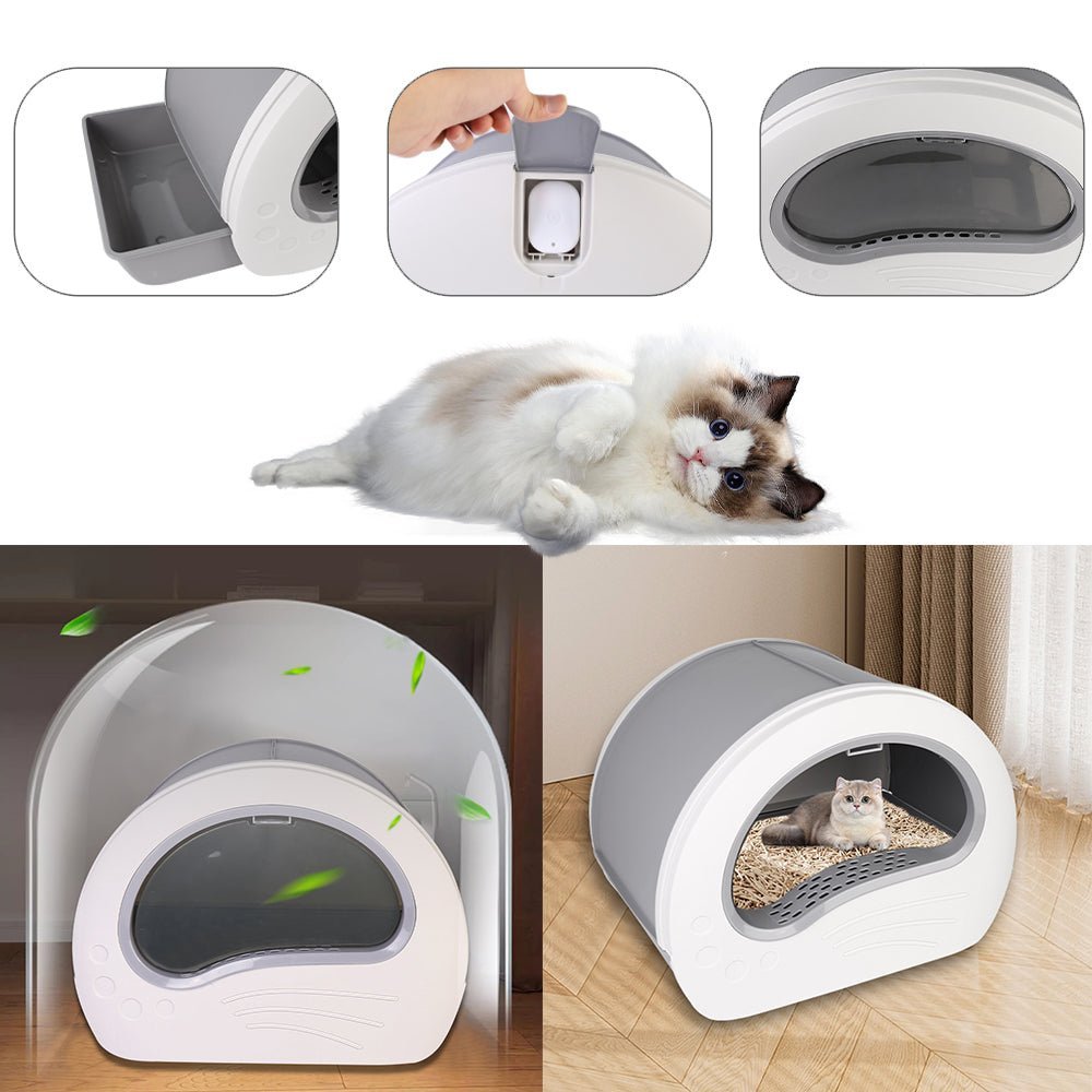 Large Cat Litter Box with Drawer – Anti - Splashing Cat Potty Tray & Built - In Sterilising Light (Grey) - LüvLitter