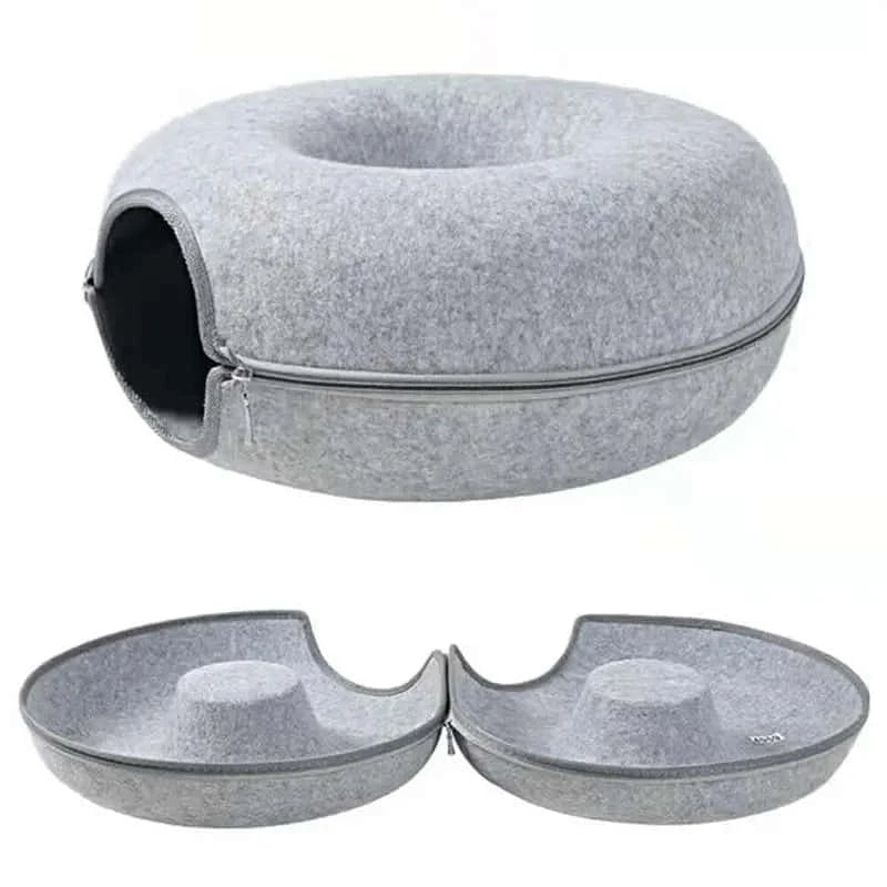 2-in-1 Donut Cat Bed Tunnel Toy – Dual-Use Felt Pet House & Play Tunnel | Scratch-Resistant, Removable & Easy to Clean LüvLitter