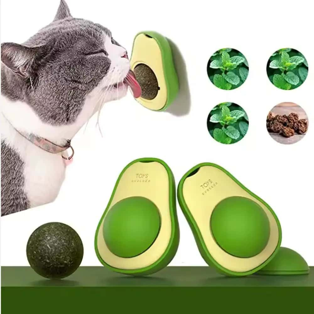 Rotating Catnip Licking Toy – Edible Best Refillable Catnip Toys Avocado Wall Ball for Kittens & Cats - LüvLitter