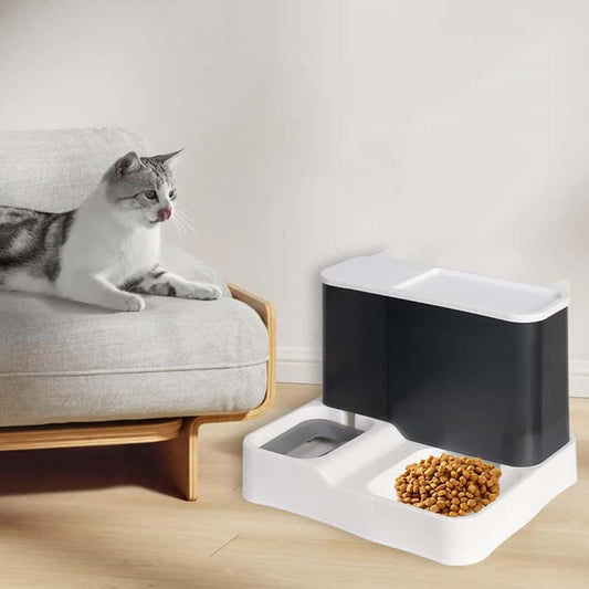 2 - in - 1 Automatic Pet Feeder – Food & Water Dispenser Bowl for Cats & Dogs | Self - Feeding Bowl with Bottle Attachment - LüvLitter