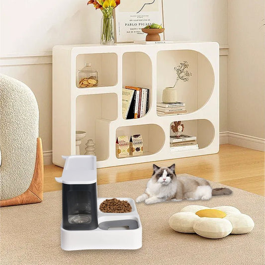 2 - in - 1 Automatic Pet Feeder – Food & Water Dispenser Bowl for Cats & Dogs | Self - Feeding Bowl with Bottle Attachment - LüvLitter