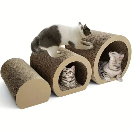 3-in-1 Cat Tunnel, Scratcher & Lounge Bed Set – Cardboard Furniture for Indoor Cats LüvLitter
