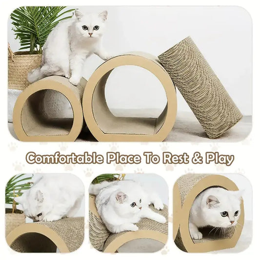 3-in-1 Cat Tunnel, Scratcher & Lounge Bed Set – Cardboard Furniture for Indoor Cats LüvLitter