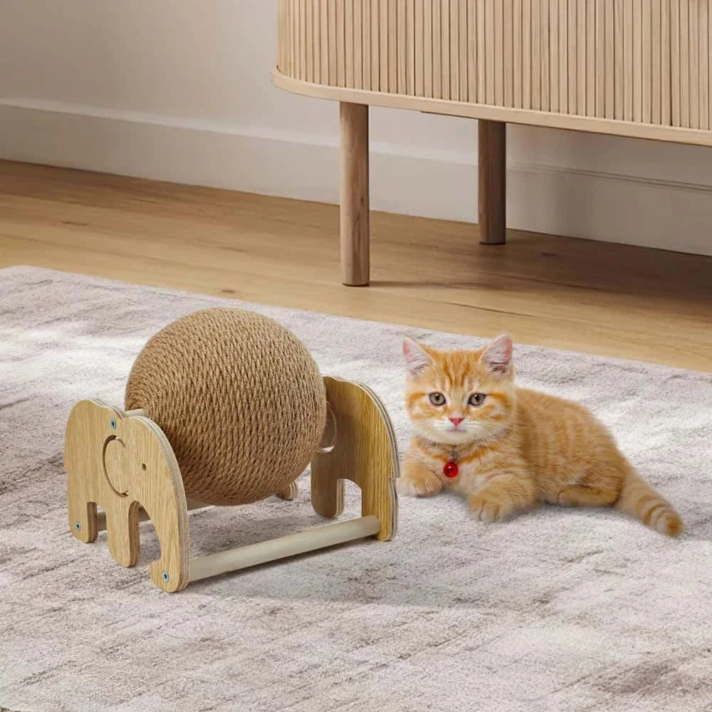 Cat Scratching Ball | Sisal Rope Rabbit Scratching Toy with Stable Base, Non-Slip Cat Exercise Wheel | Natural Sisal for Cat Claw Maintenance LüvLitter