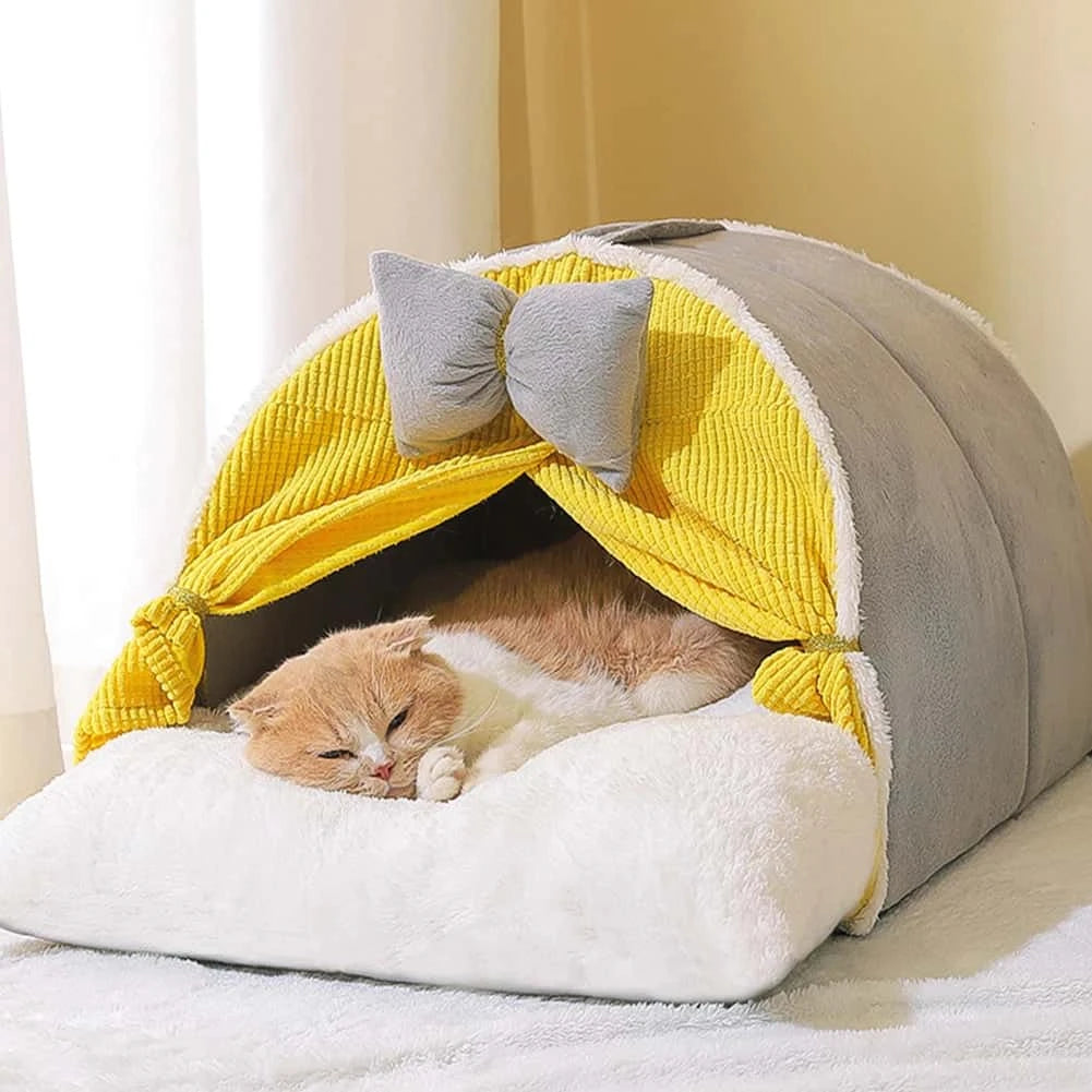Luxurious All-Season Cat Teepee Bed – Cozy Tent Kennel with Plush Mattress, Decorative & Durable (43×41×38cm) LüvLitter