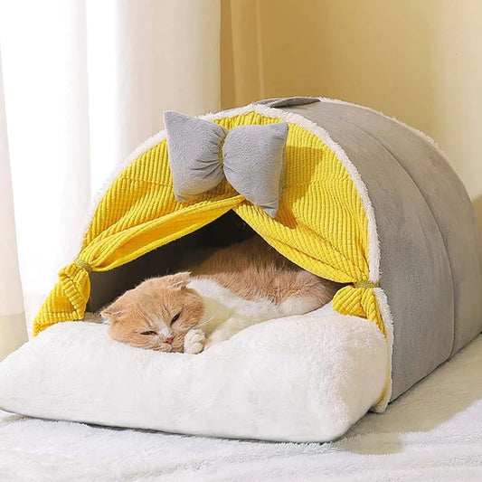 Luxurious All-Season Cat Teepee Bed – Cozy Tent Kennel with Plush Mattress, Decorative & Durable (43×41×38cm) LüvLitter
