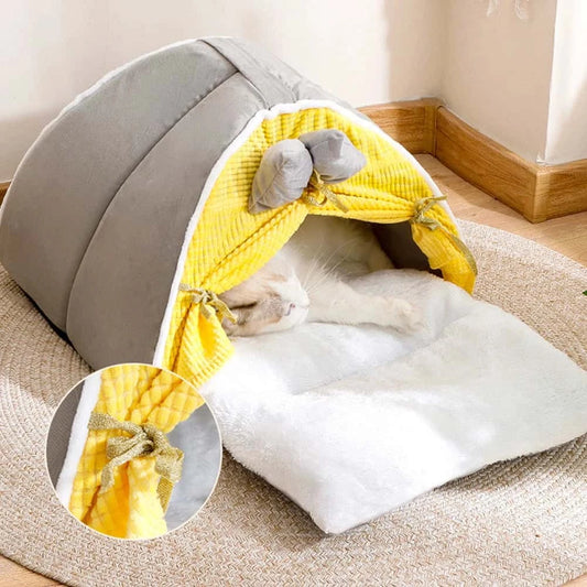 Luxurious All-Season Cat Teepee Bed – Cozy Tent Kennel with Plush Mattress, Decorative & Durable (43×41×38cm) LüvLitter
