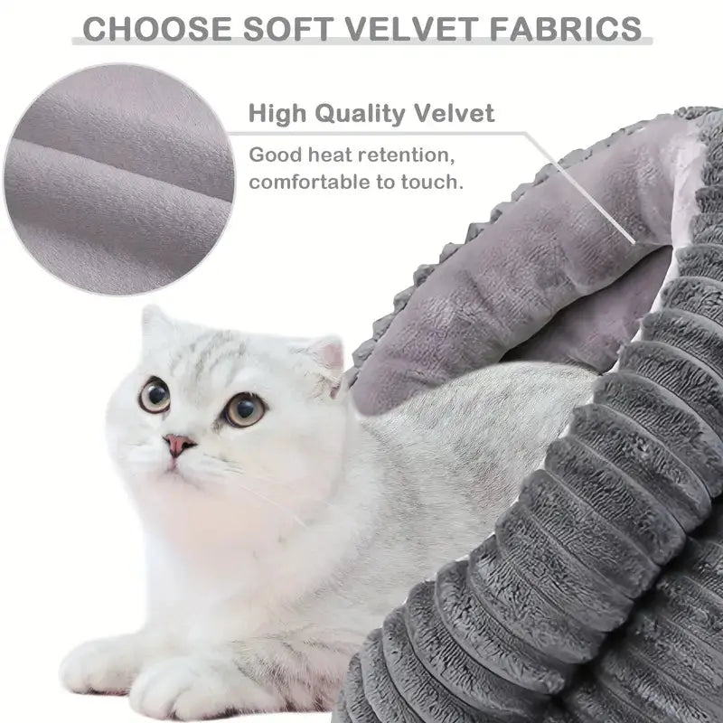 Stylish gray plush cat nest for anxiety relief