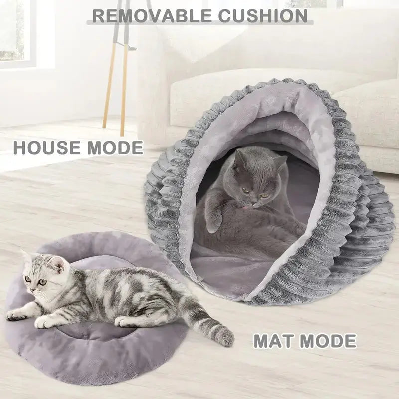 Cute shell-style indoor cat bed with calming design