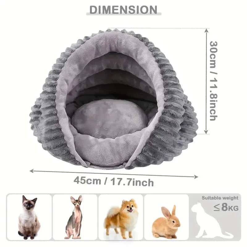 Cozy Conch Shell Cat Bed – Soft Plush Pet Cave with Removable Cushion | Calming Indoor Cat Bed for Anxiety Relief LüvLitter