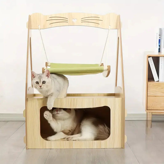Two cats resting on elevated cat swing chair