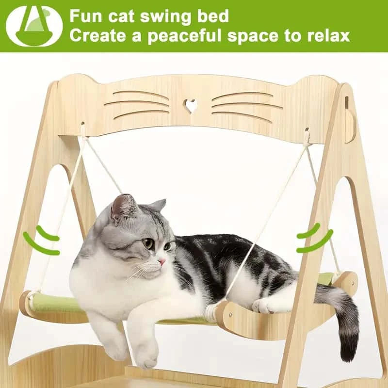 Side view of double hammock cat bed with sturdy frame