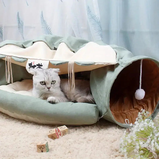 Four Seasons Universal Cat Tunnel – Foldable, Detachable & Washable with Noise Paper for Indoor Cats LüvLitter