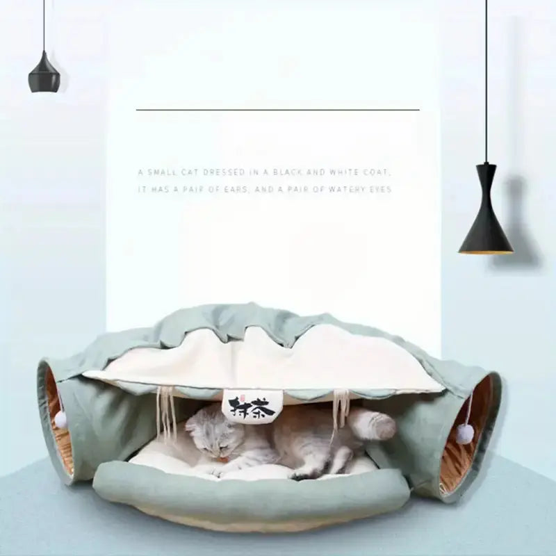 Four Seasons Universal Cat Tunnel – Foldable, Detachable & Washable with Noise Paper for Indoor Cats LüvLitter